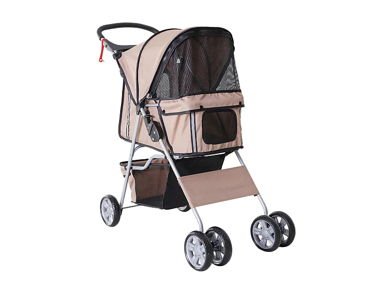 Poussette buggy pliable pour chiens tissu 600D Oxford imperméable 4 roues marron