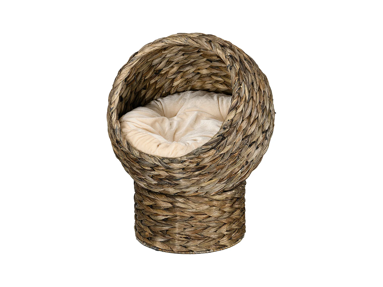 PawHut Panier chat lit chat cosy grand confort dim. 42L x 33l x 52H cm coloris gris coussin moelleux beige inclus