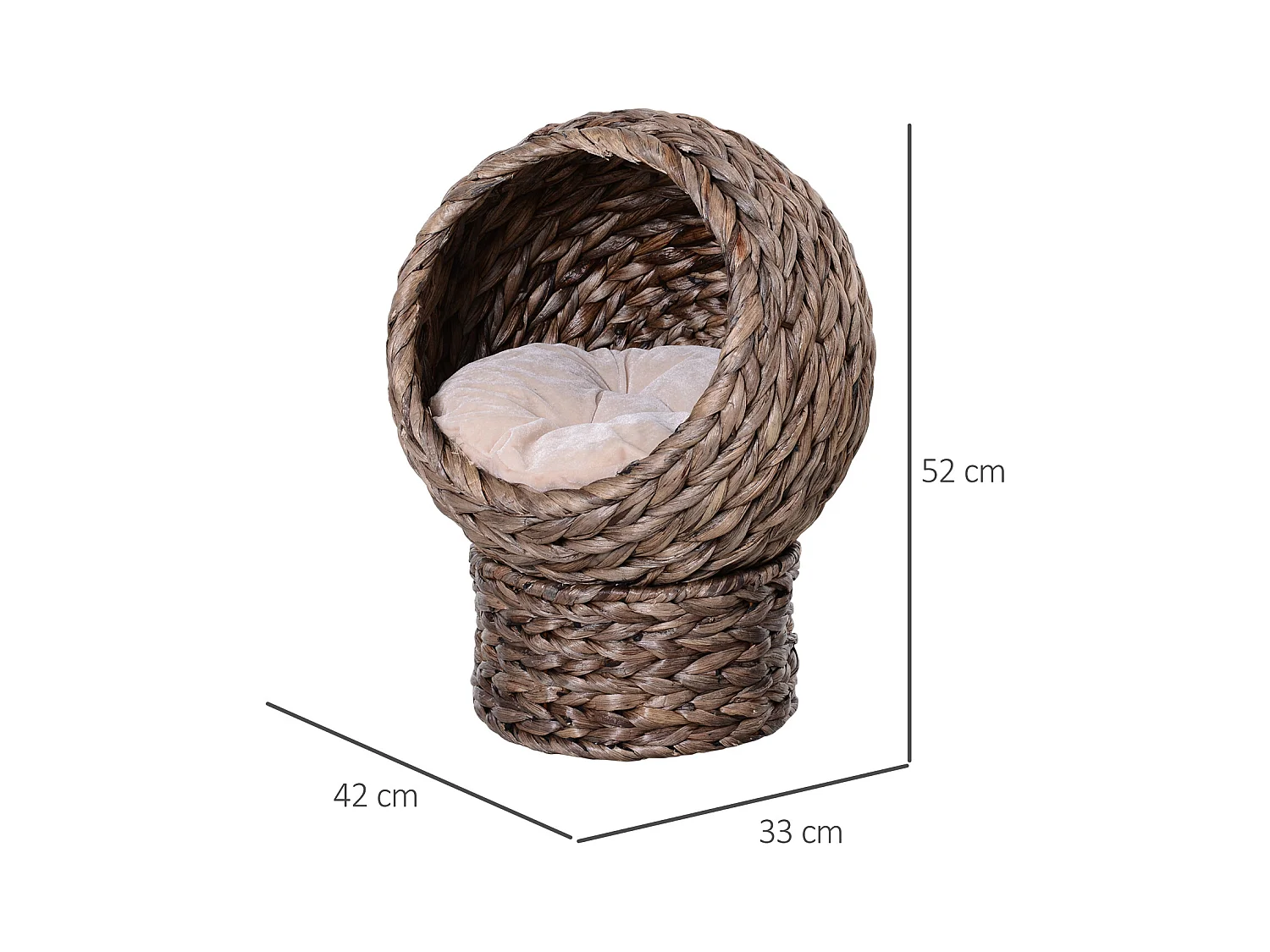 PawHut Panier chat lit chat cosy grand confort dim. 42L x 33l x 52H cm coloris gris coussin moelleux beige inclus