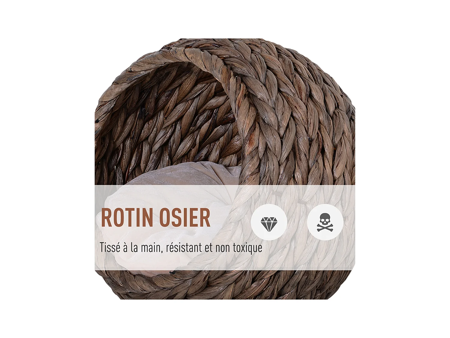 PawHut Panier chat lit chat cosy grand confort dim. 42L x 33l x 52H cm coloris gris coussin moelleux beige inclus