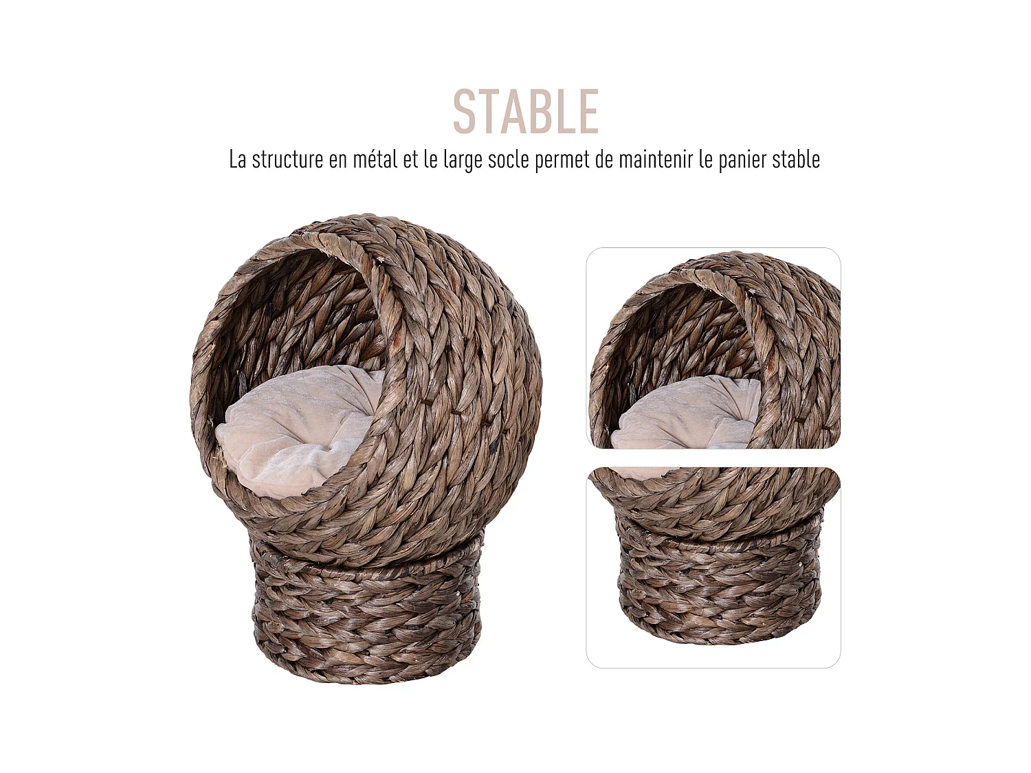 PawHut Panier chat lit chat cosy grand confort dim. 42L x 33l x 52H cm coloris gris coussin moelleux beige inclus