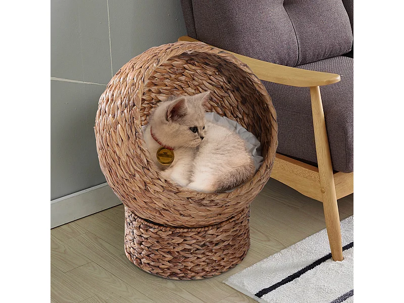 PawHut Panier chat lit chat cosy grand confort dim. 42L x 33l x 52H cm coussin moelleux beige inclus