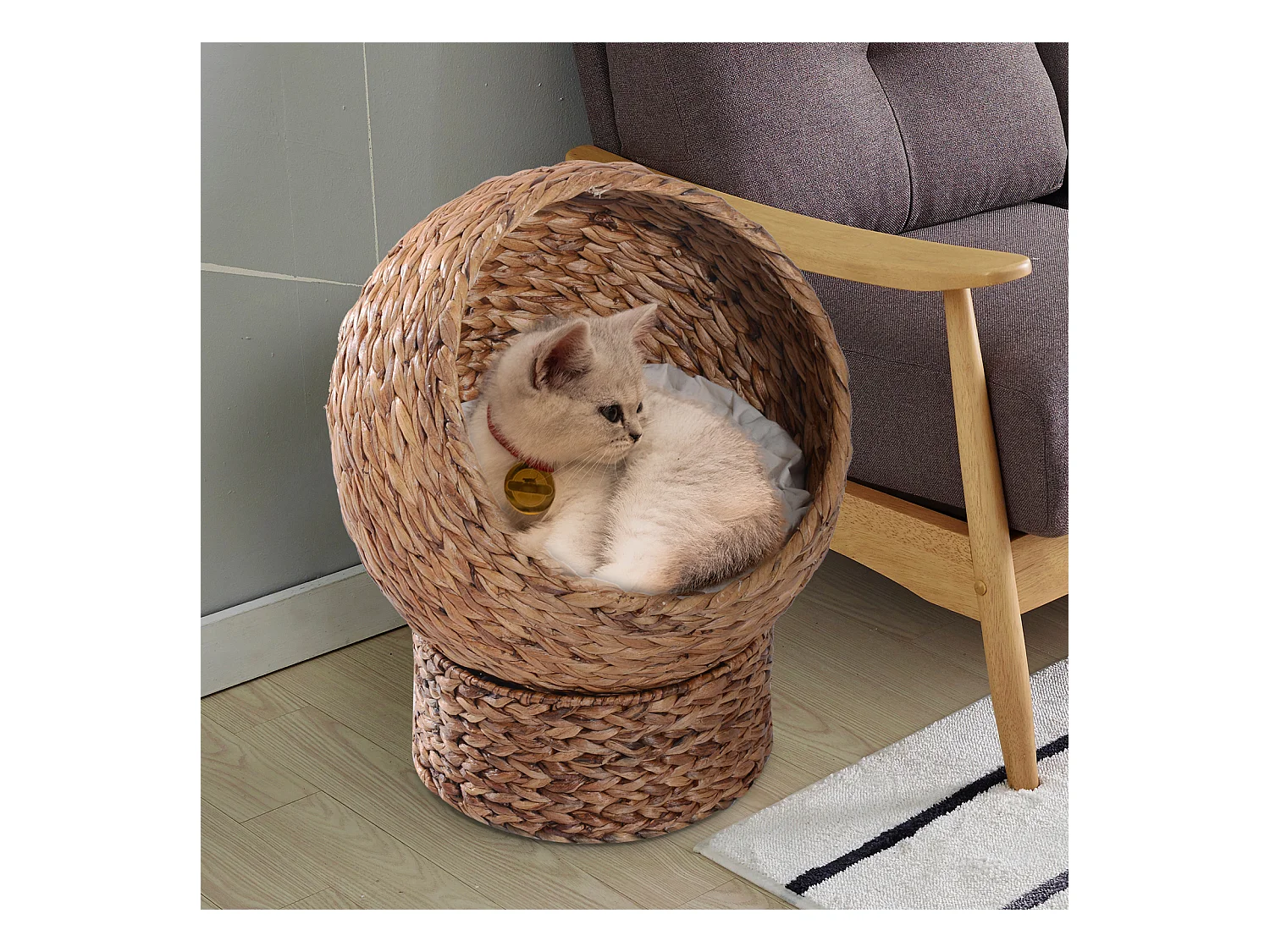 PawHut Panier chat lit chat cosy grand confort dim. 42L x 33l x 52H cm coussin moelleux beige inclus