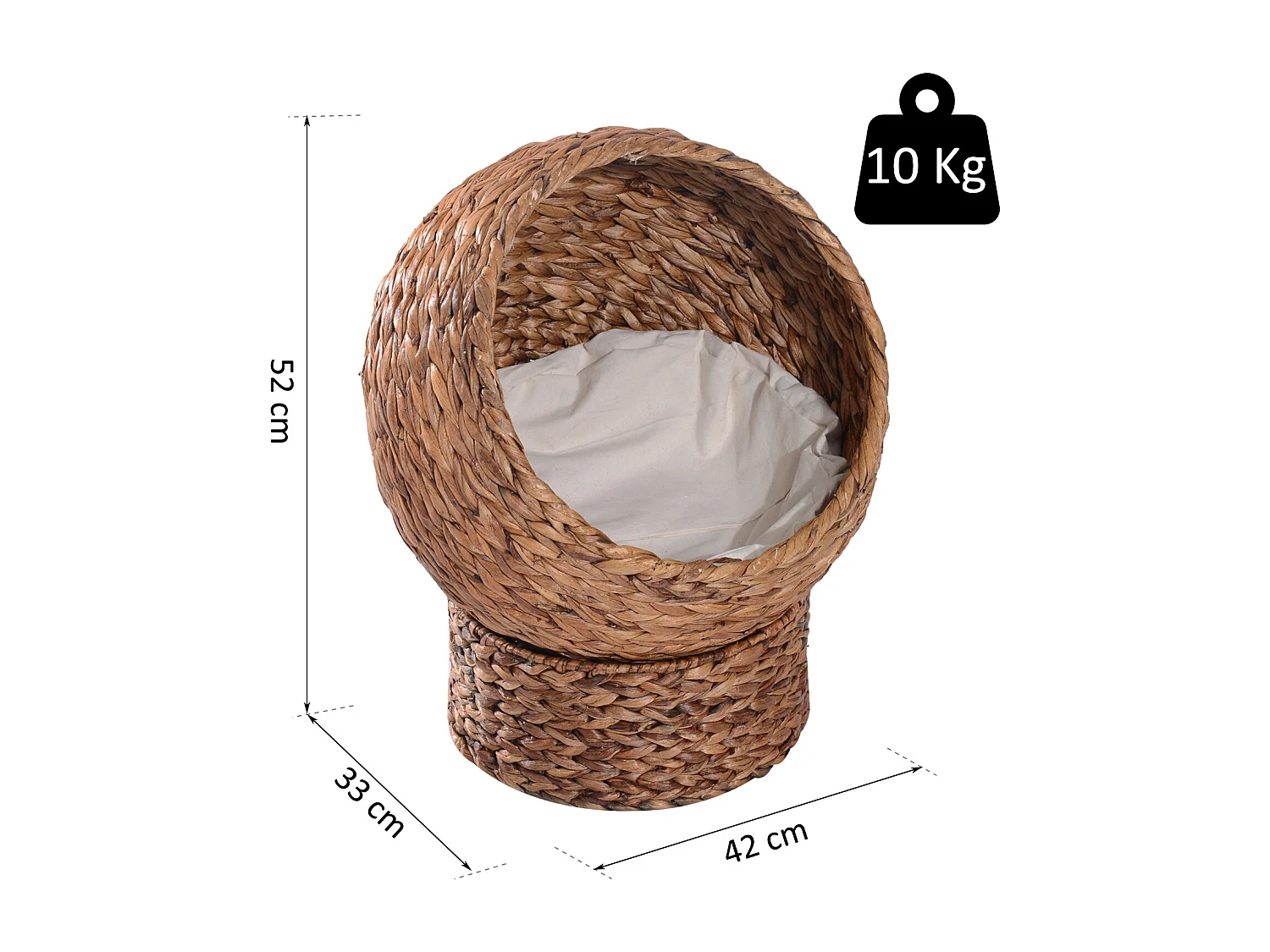 PawHut Panier chat lit chat cosy grand confort dim. 42L x 33l x 52H cm coussin moelleux beige inclus