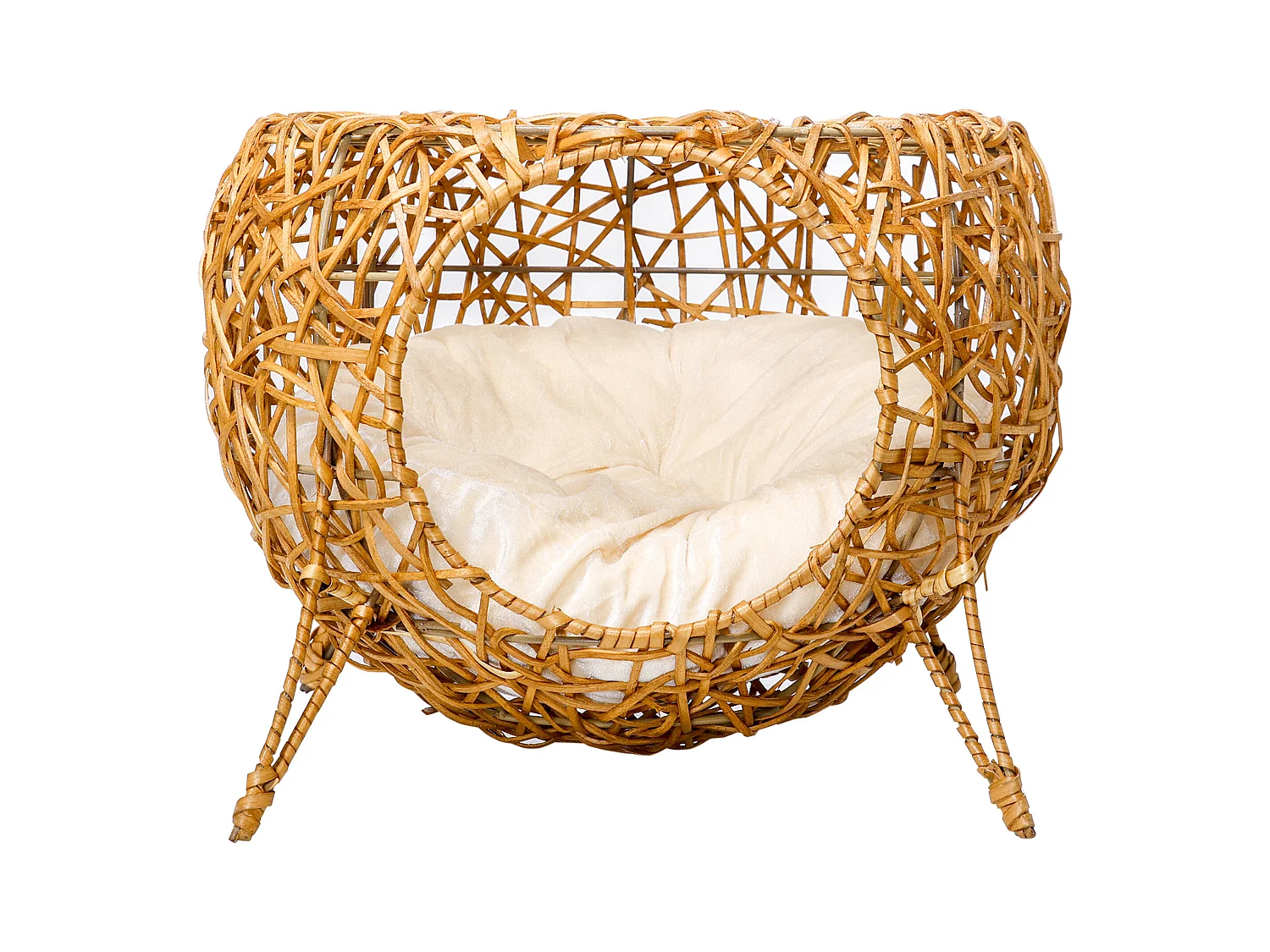 Panier chat lit chat cosy grand confort dim. Ø 40 x 32H cm coussin moelleux inclus polyester beige rotin