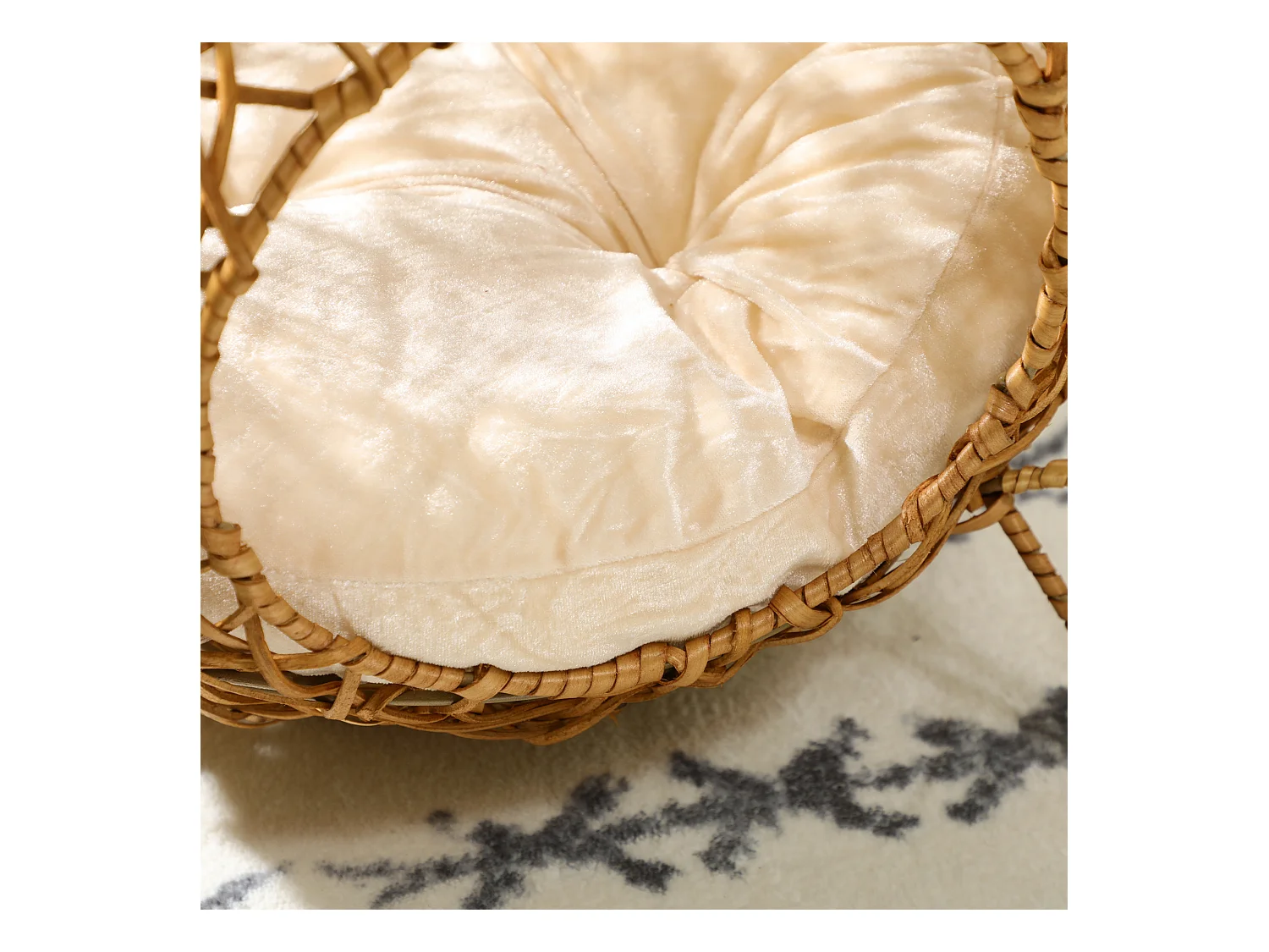 Panier chat lit chat cosy grand confort dim. Ø 40 x 32H cm coussin moelleux inclus polyester beige rotin