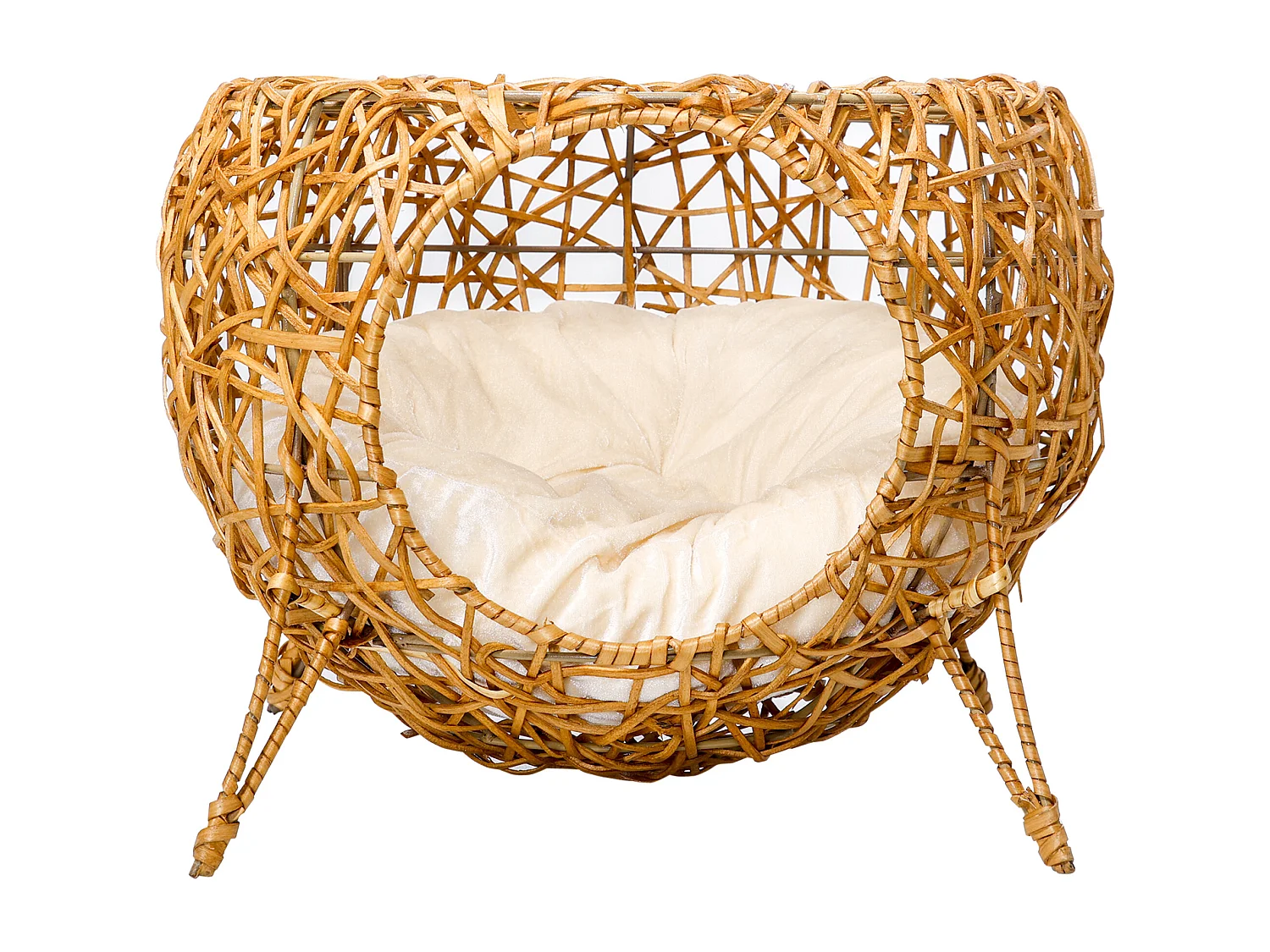 Panier chat lit chat cosy grand confort dim. Ø 40 x 32H cm coussin moelleux inclus polyester beige rotin