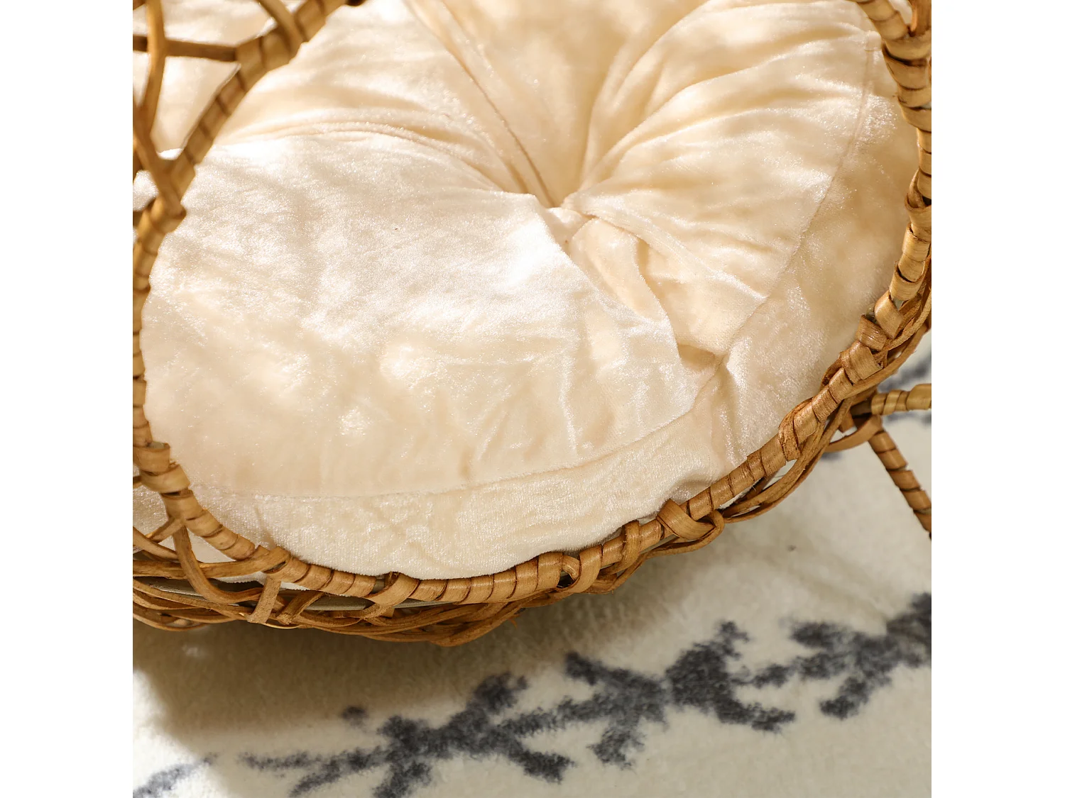 Panier chat lit chat cosy grand confort dim. Ø 40 x 32H cm coussin moelleux inclus polyester beige rotin