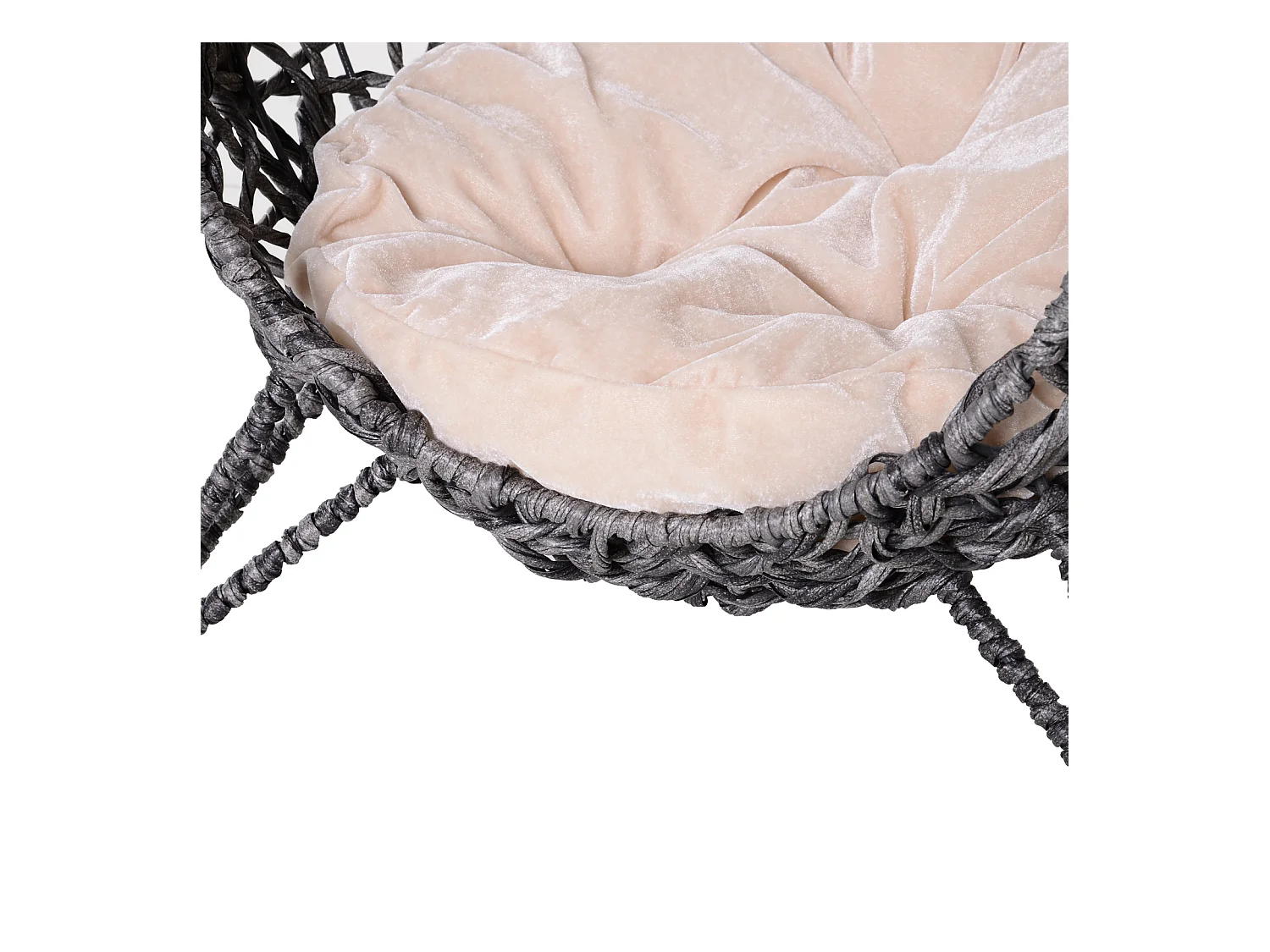 PawHut Panier chat lit chat cosy grand confort dim. Ø 52 x 58H cm coussin moelleux beige inclus résine tressée imitation rotin gris