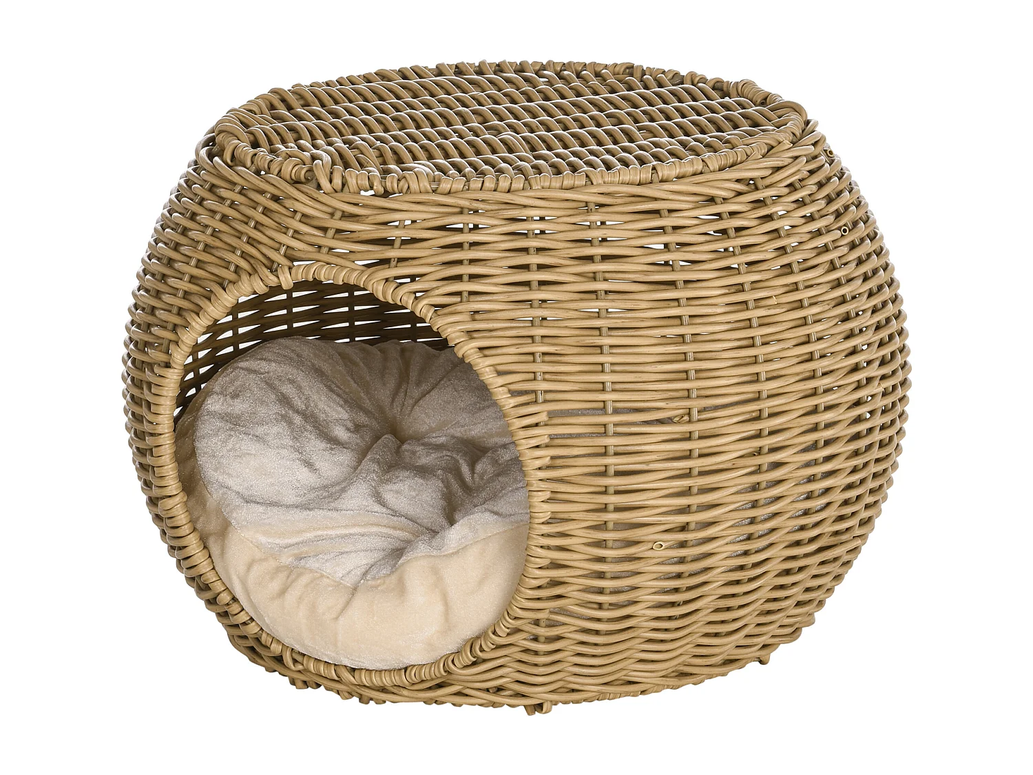 Panier chat lit chat cosy grand confort dim. Ø 40 x 30H cm coussin moelleux inclus polyester résine beige