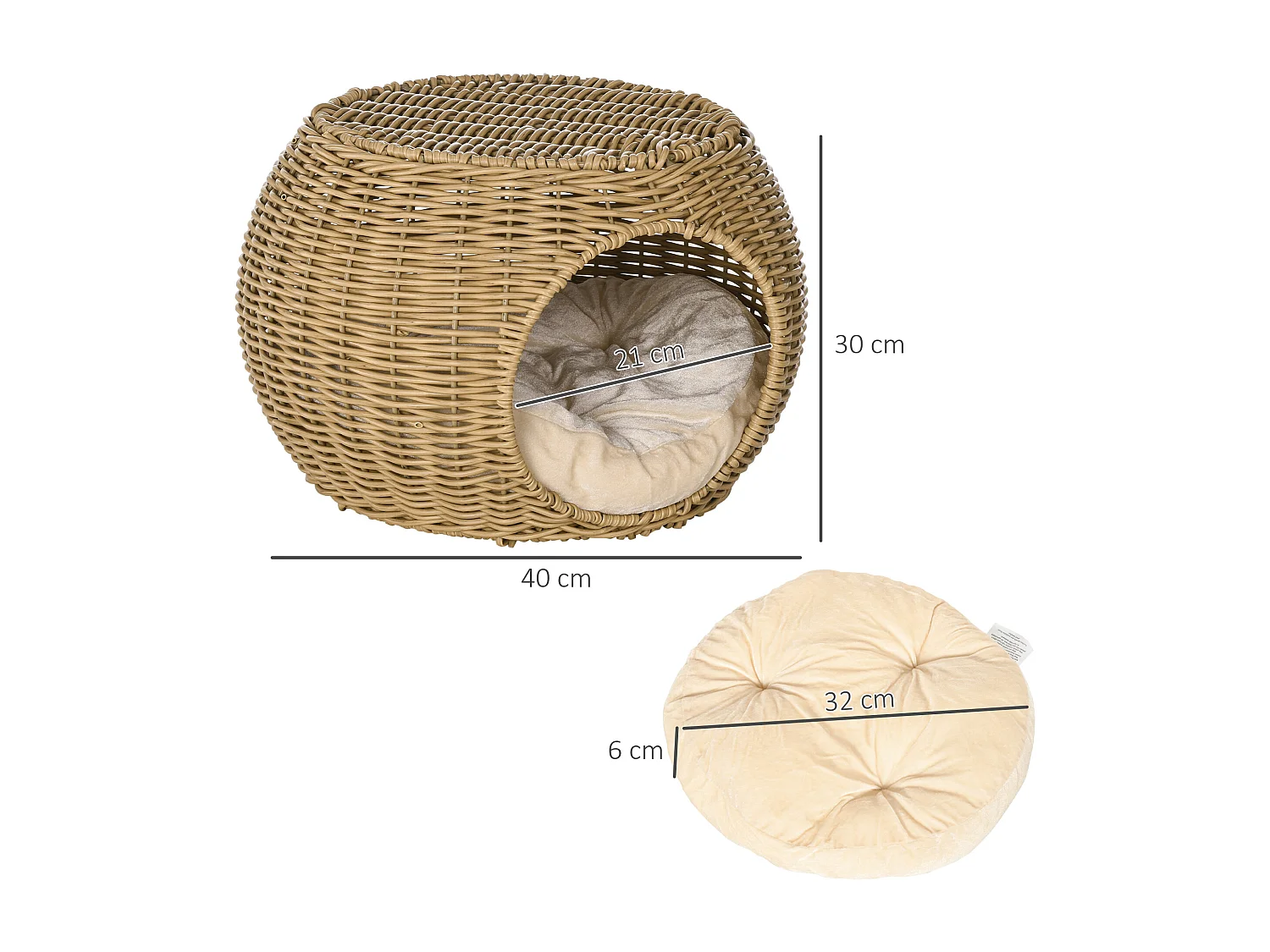 Panier chat lit chat cosy grand confort dim. Ø 40 x 30H cm coussin moelleux inclus polyester résine beige