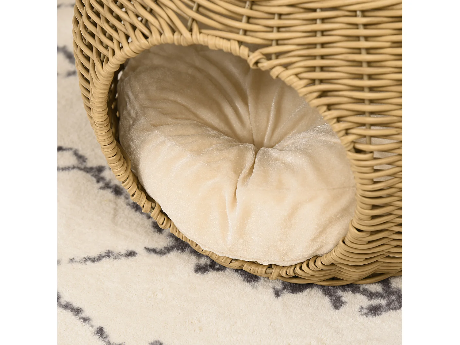 Panier chat lit chat cosy grand confort dim. Ø 40 x 30H cm coussin moelleux inclus polyester résine beige