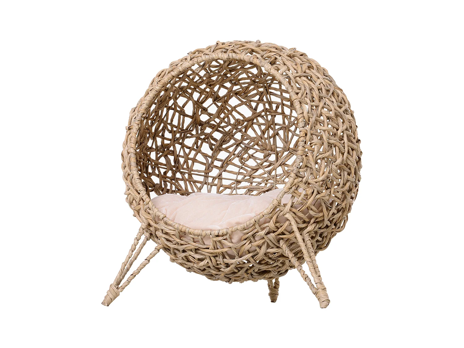PawHut Panier chat lit chat cosy grand confort dim. Ø 52 x 58H cm coussin moelleux inclus résine tressée imitation rotin beige