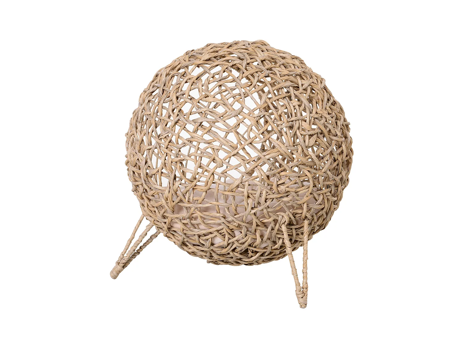 PawHut Panier chat lit chat cosy grand confort dim. Ø 52 x 58H cm coussin moelleux inclus résine tressée imitation rotin beige