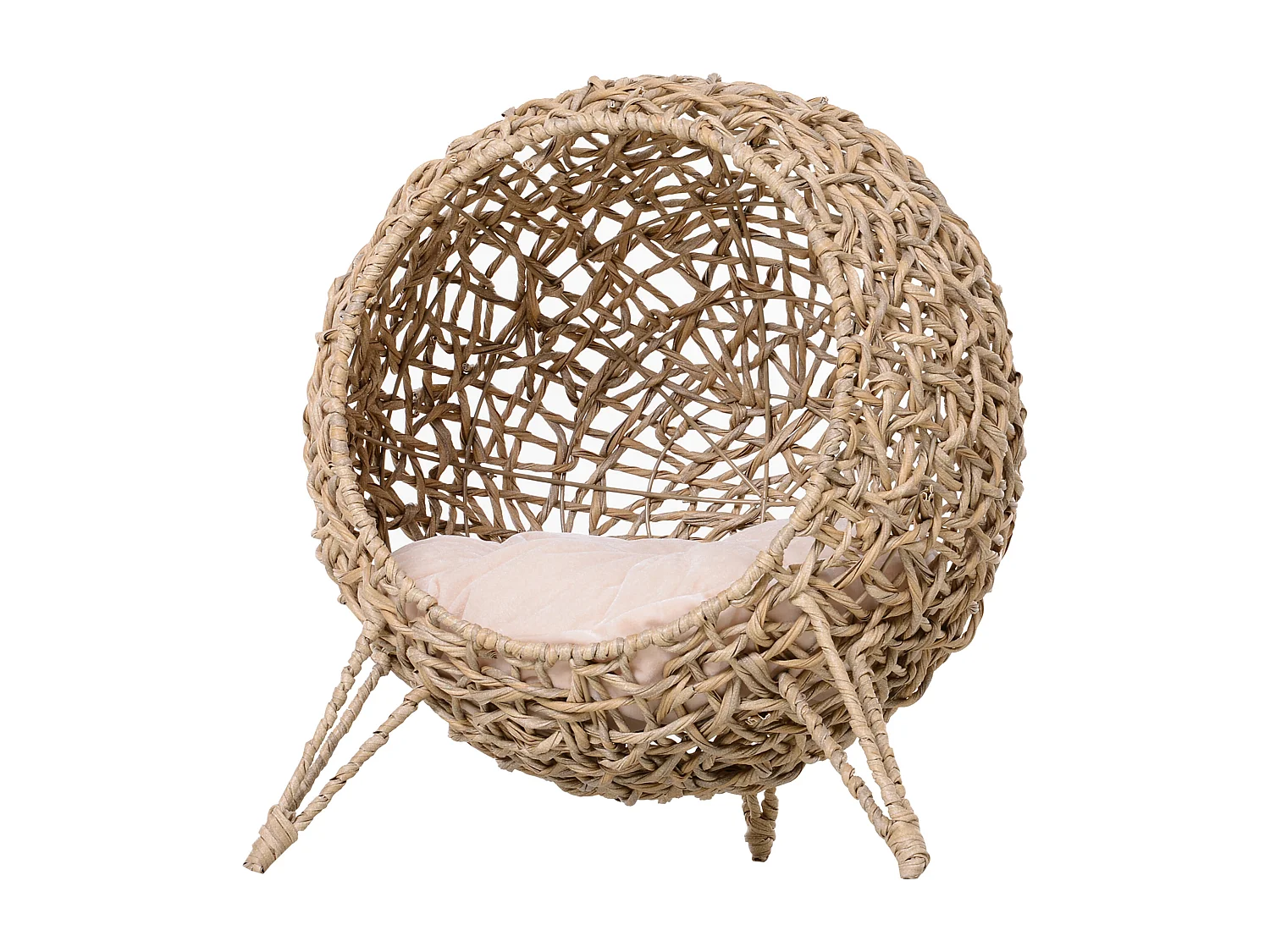 PawHut Panier chat lit chat cosy grand confort dim. Ø 52 x 58H cm coussin moelleux inclus résine tressée imitation rotin beige