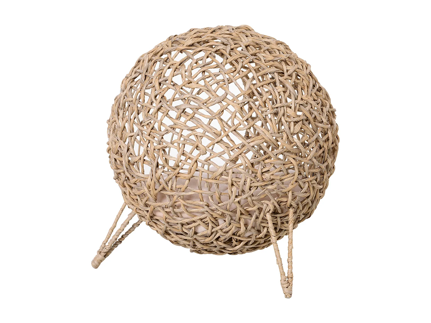 PawHut Panier chat lit chat cosy grand confort dim. Ø 52 x 58H cm coussin moelleux inclus résine tressée imitation rotin beige