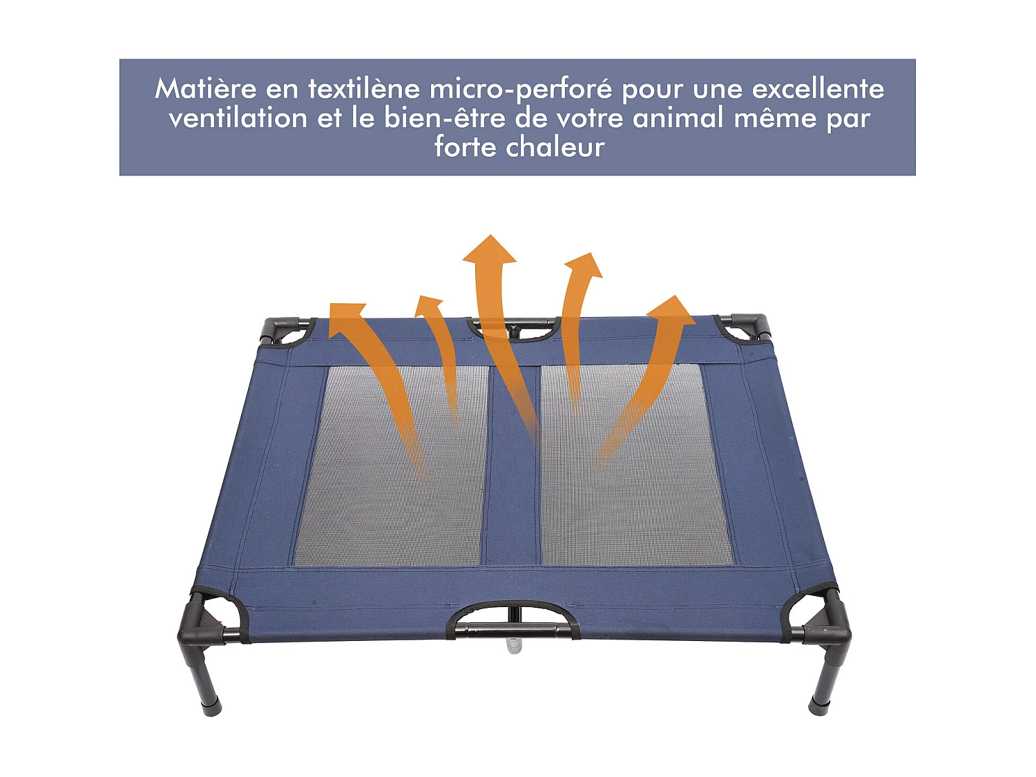 Lit sur pieds XXL pour chien chat lit de camp animal lit surélevé tissu oxford textilène micro-perforé 92L x 76l x 18H cm bleu marine