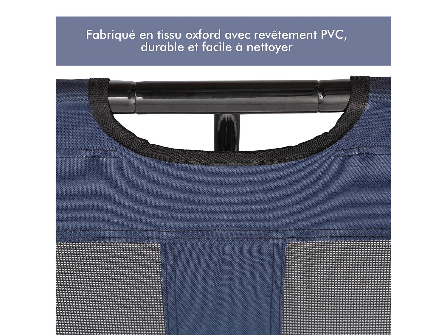 Lit sur pieds XXL pour chien chat lit de camp animal lit surélevé tissu oxford textilène micro-perforé 92L x 76l x 18H cm bleu marine