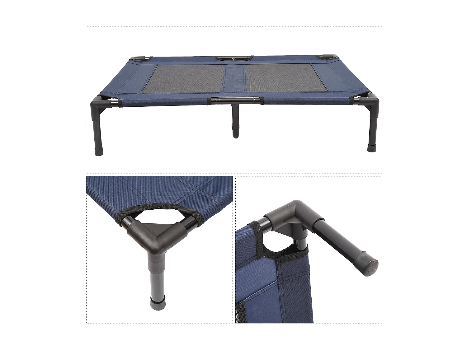 Lit sur pieds XXL pour chien chat lit de camp animal lit surélevé tissu oxford textilène micro-perforé 92L x 76l x 18H cm bleu marine