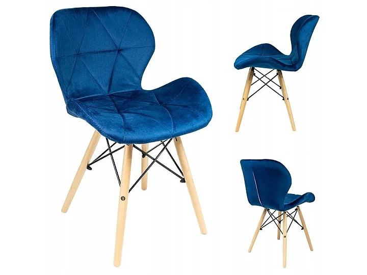 Lot de 4 chaises ELEXIT Velours bleu + 2 fauteuils patchworks bleu