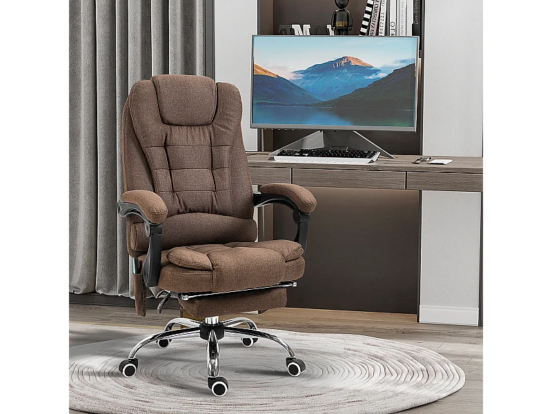 Fauteuil de bureau direction massant chauffant hauteur réglable dossier inclinable tissu aspect lin marron