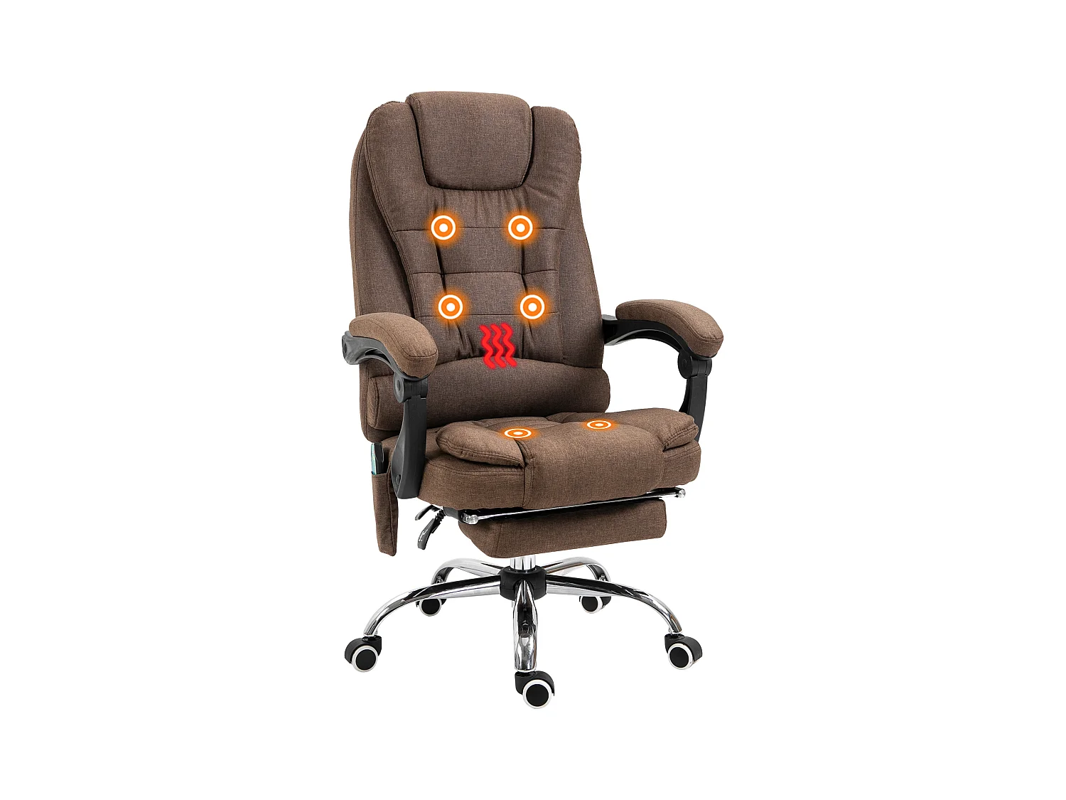 Fauteuil de bureau direction massant chauffant hauteur réglable dossier inclinable tissu aspect lin marron