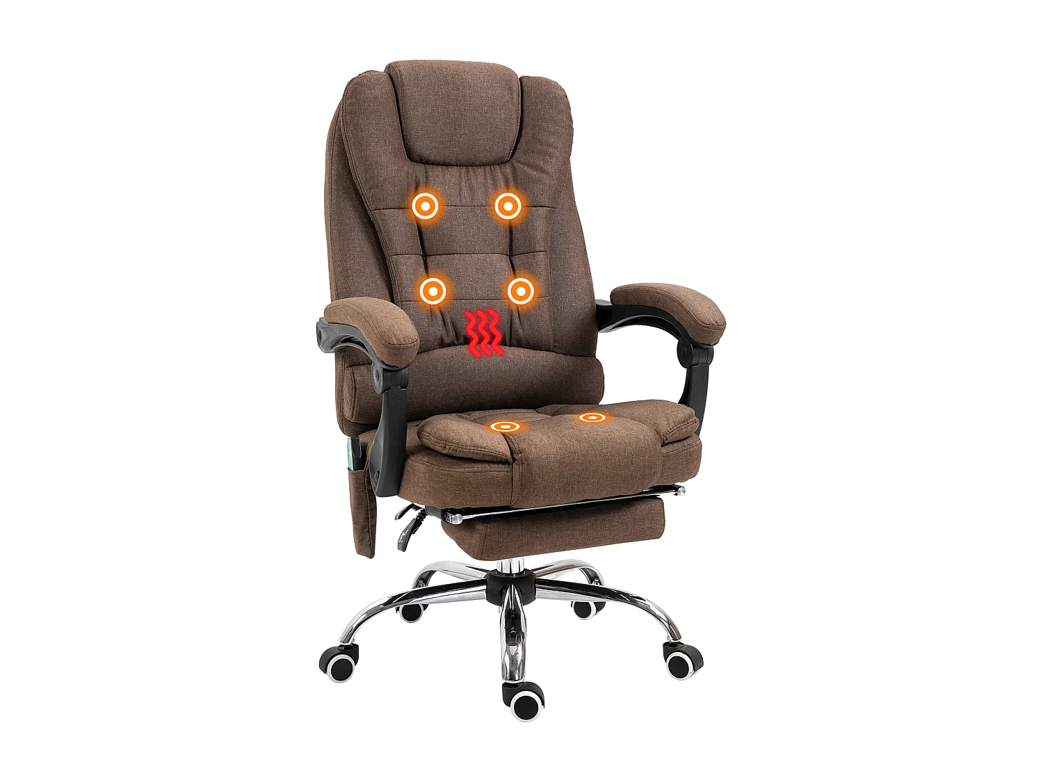 Fauteuil de bureau direction massant chauffant hauteur réglable dossier inclinable tissu aspect lin marron