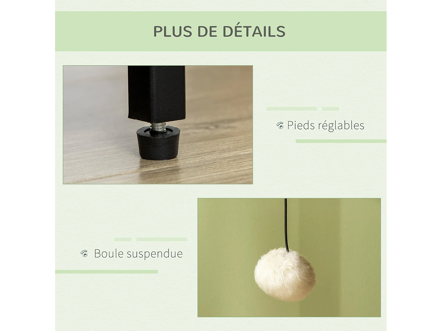Maison de toilette pour chat style industriel porte entrée latérale boule suspendue châssis acier aspect bois clair