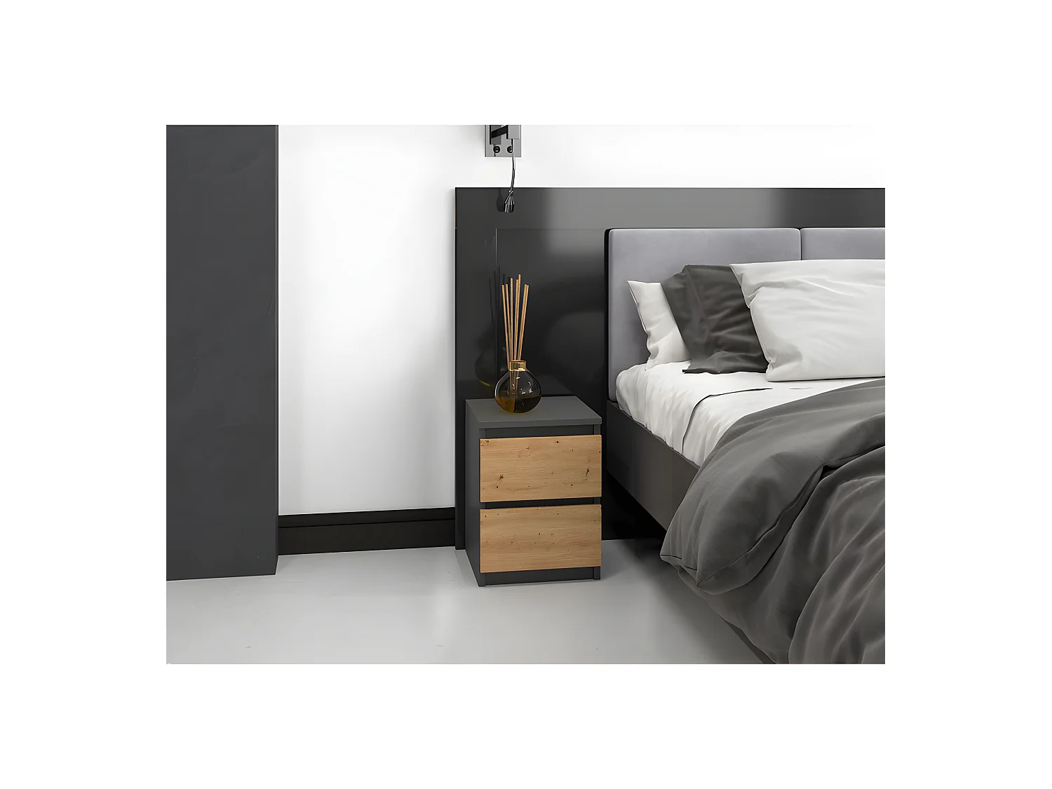 ASTER - Table de chavet style scandinave- 30x30x40 cm - Chevet 2 tiroirs - Meuble de chambre