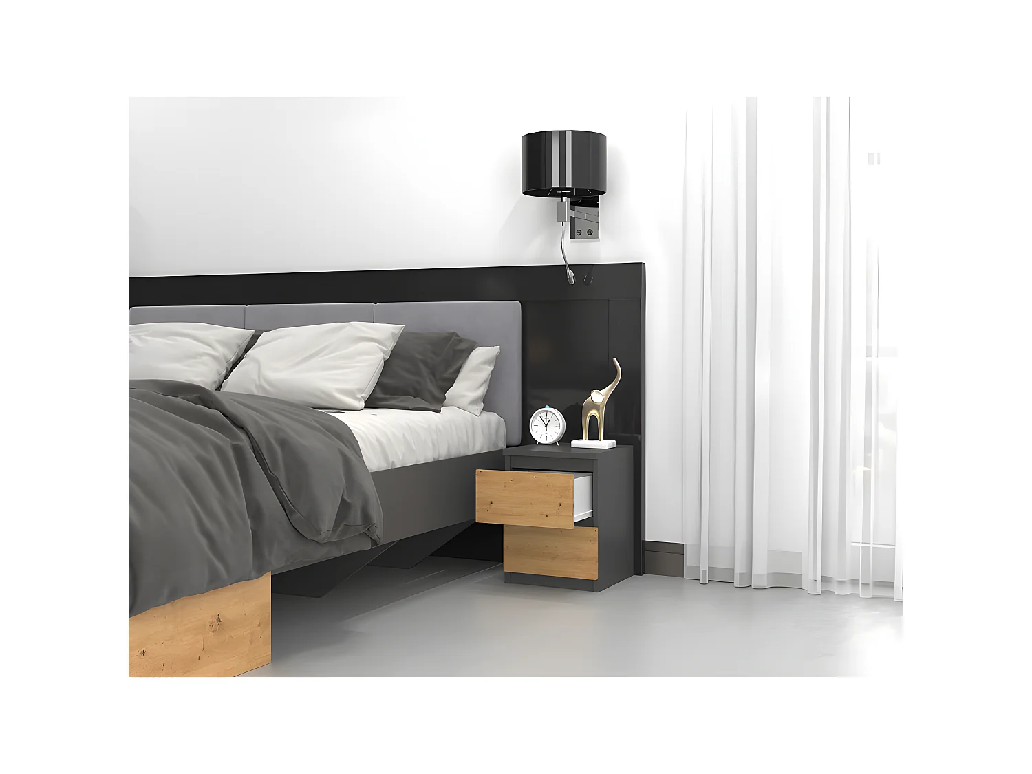 ASTER - Mesita de noche de estilo escandinavo - 30x30x40 cm - Mesita de noche con 2 cajones - Muebles de dormitorio