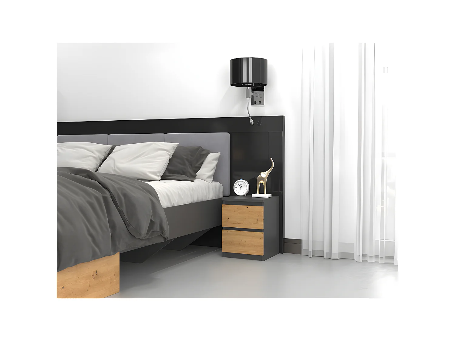 ASTER - Comodino in stile scandinavo - 30x30x40 cm - Comodino con 2 cassetti - Arredo camera da letto
