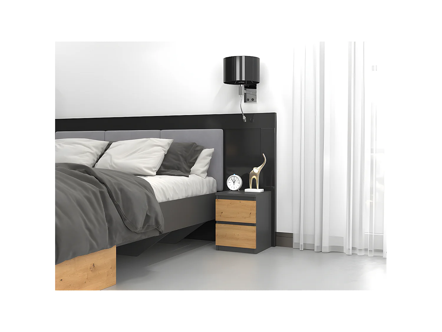 ASTER - Comodino in stile scandinavo - 30x30x40 cm - Comodino con 2 cassetti - Arredo camera da letto