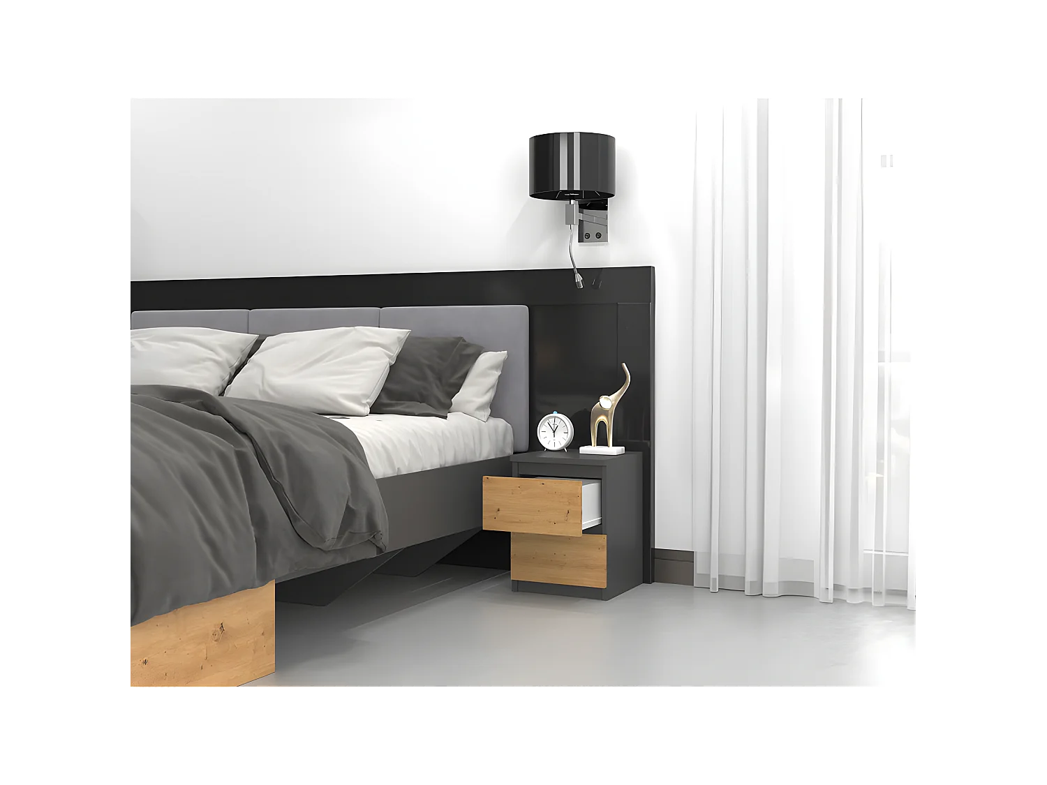 ASTER - Comodino in stile scandinavo - 30x30x40 cm - Comodino con 2 cassetti - Arredo camera da letto