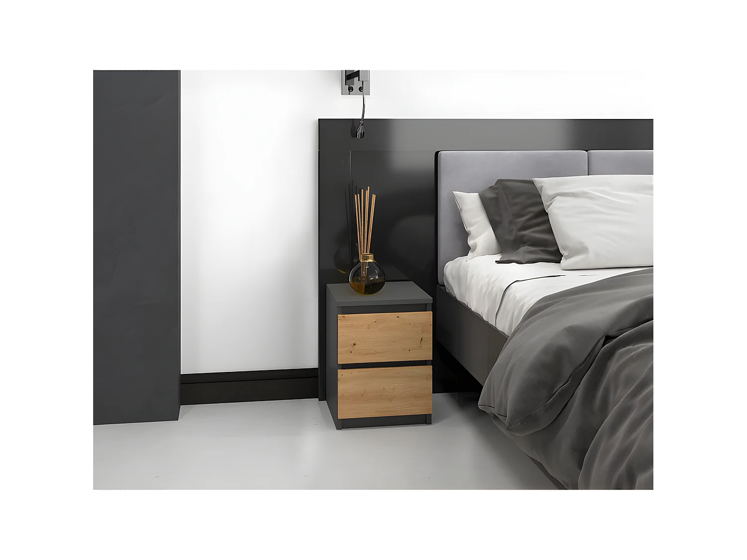 ASTER - Comodino in stile scandinavo - 30x30x40 cm - Comodino con 2 cassetti - Arredo camera da letto