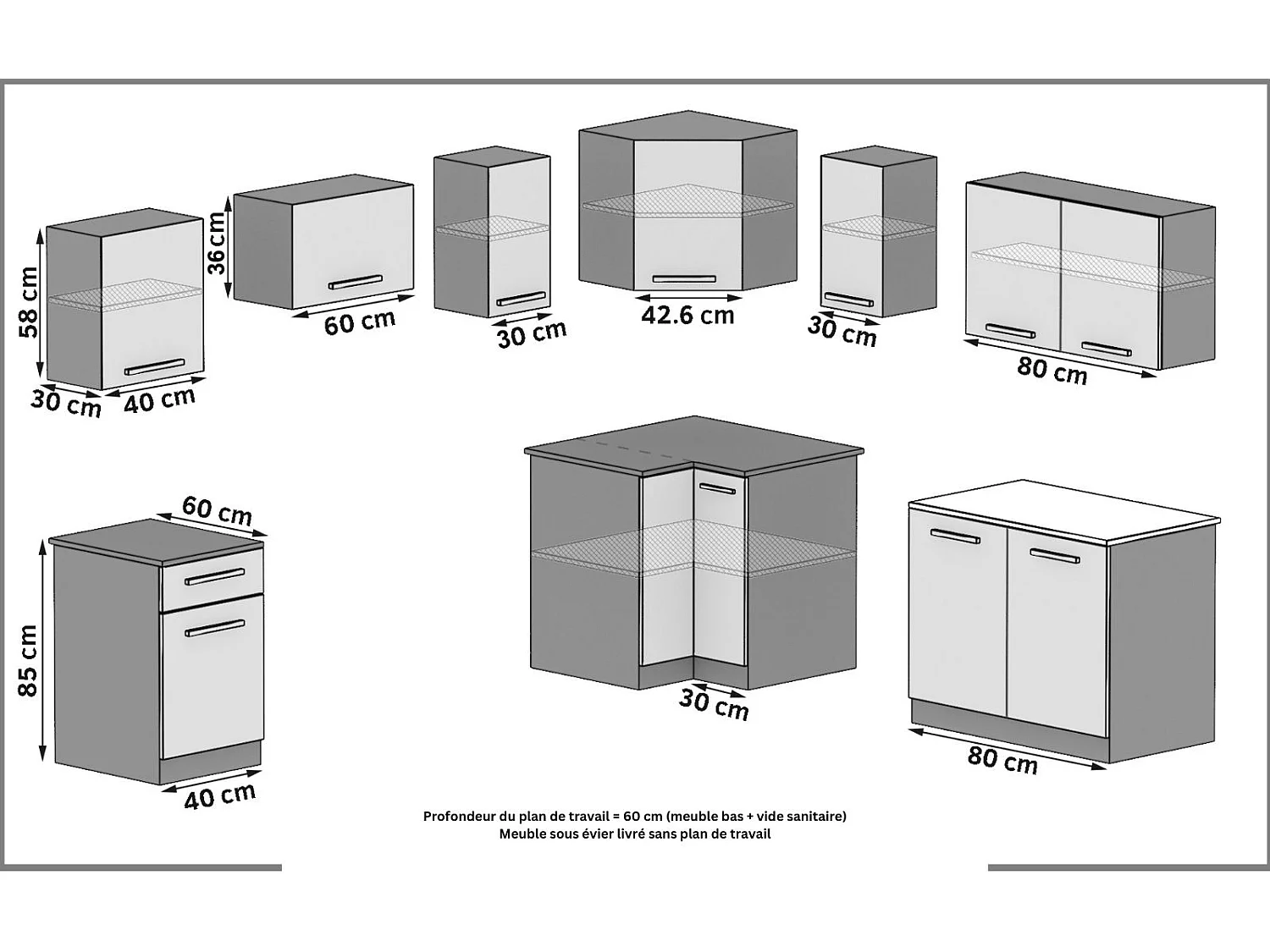 LIDIER - Cucina completa L360 cm - Cucina angolare 9 pz - Piano di lavoro incluso