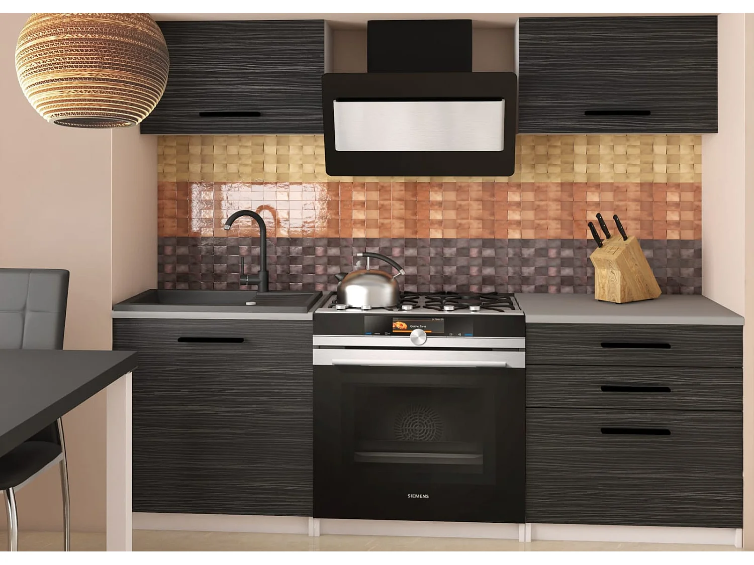 VULCANDER - Cucina completa L120 cm - Cucina dritta 4 pezzi - Piano di lavoro incluso