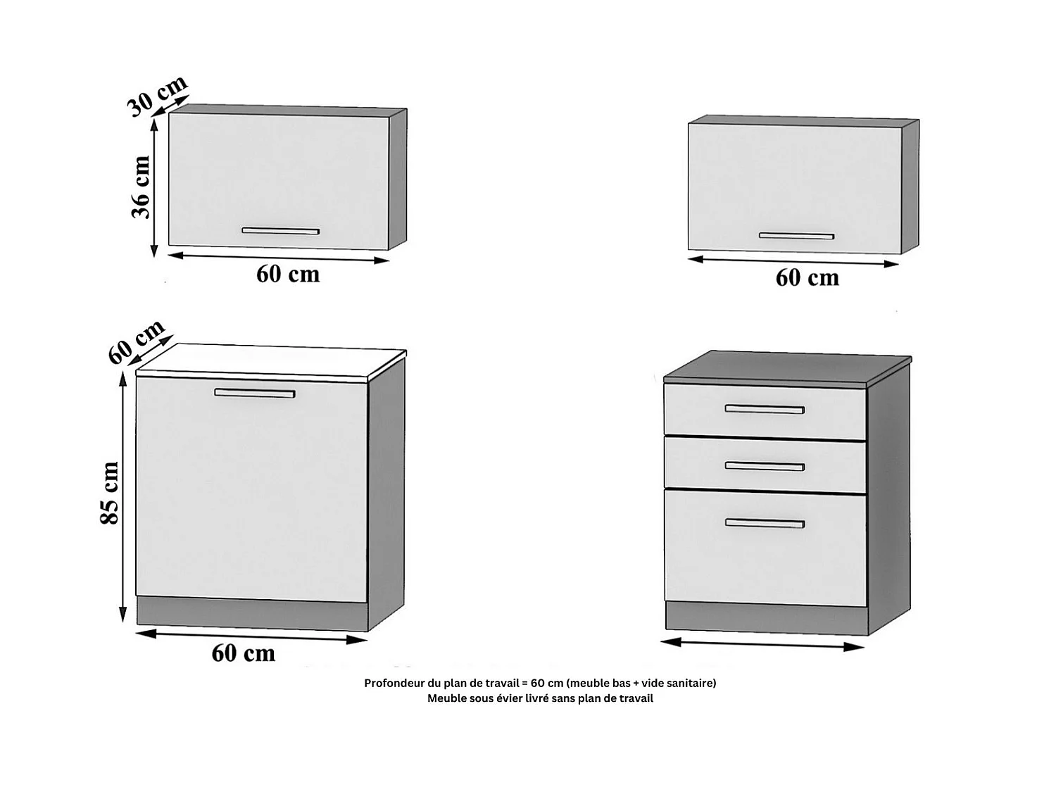 VULCANDER - Cucina completa L120 cm - Cucina dritta 4 pezzi - Piano di lavoro incluso
