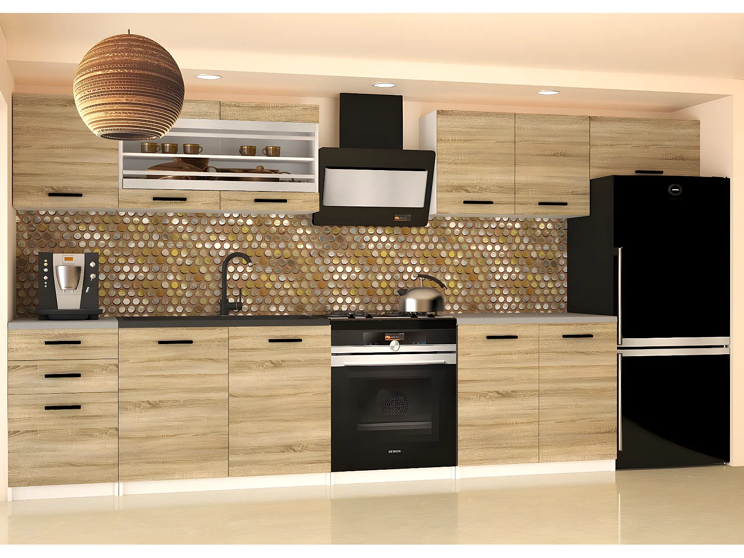 ELLANTO - Cuisine complète L240 cm - Cuisine droite 7 pcs - Plan de travail inclus