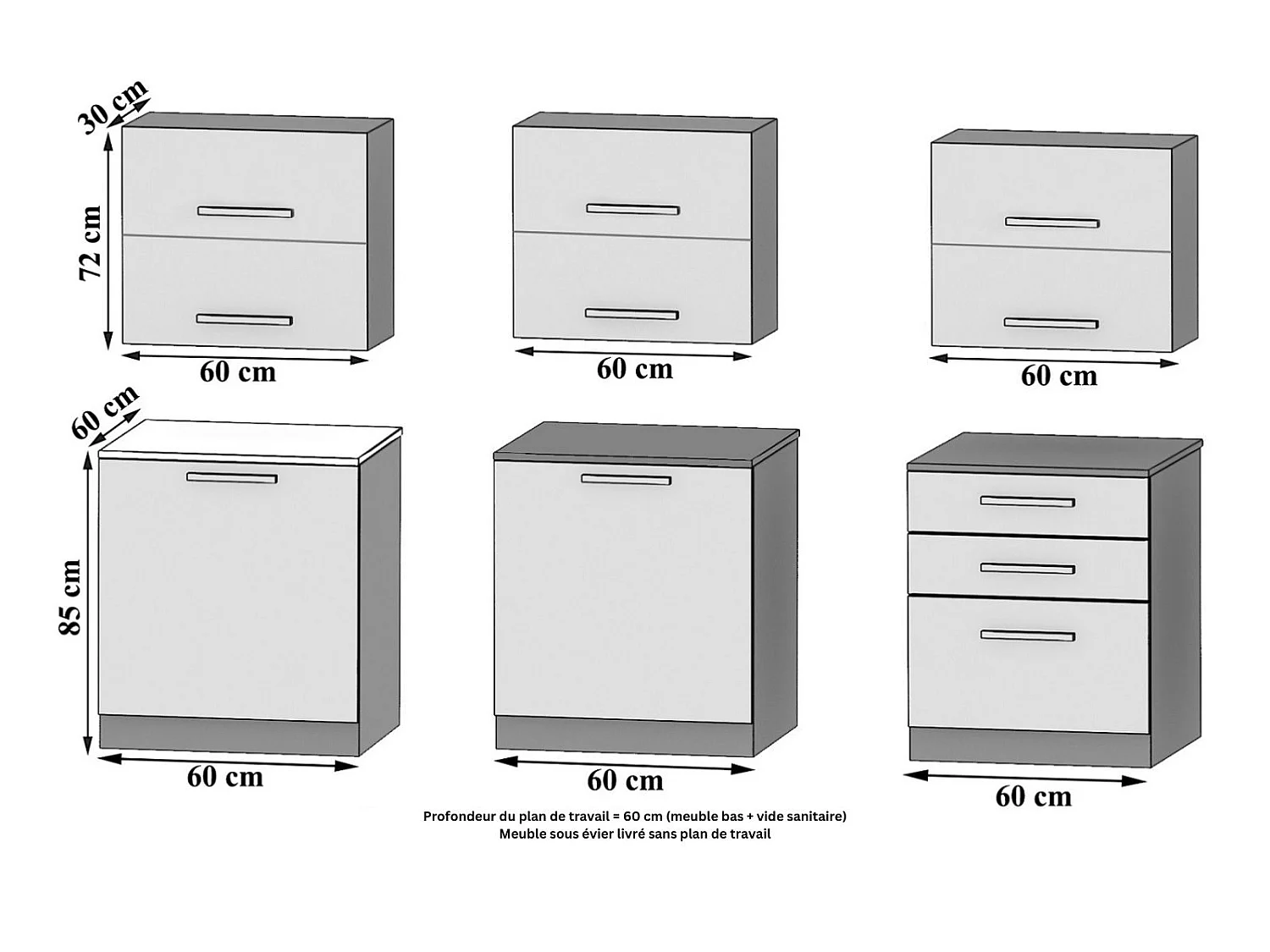 PRIMEN - Cucina completa L180 cm - Cucina dritta 6 pz - Piano di lavoro incluso