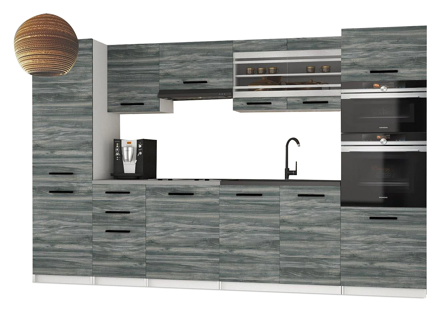 SANNER - Cuisine complète L300 cm - Cuisine droite 8 pcs - Plan de travail inclus