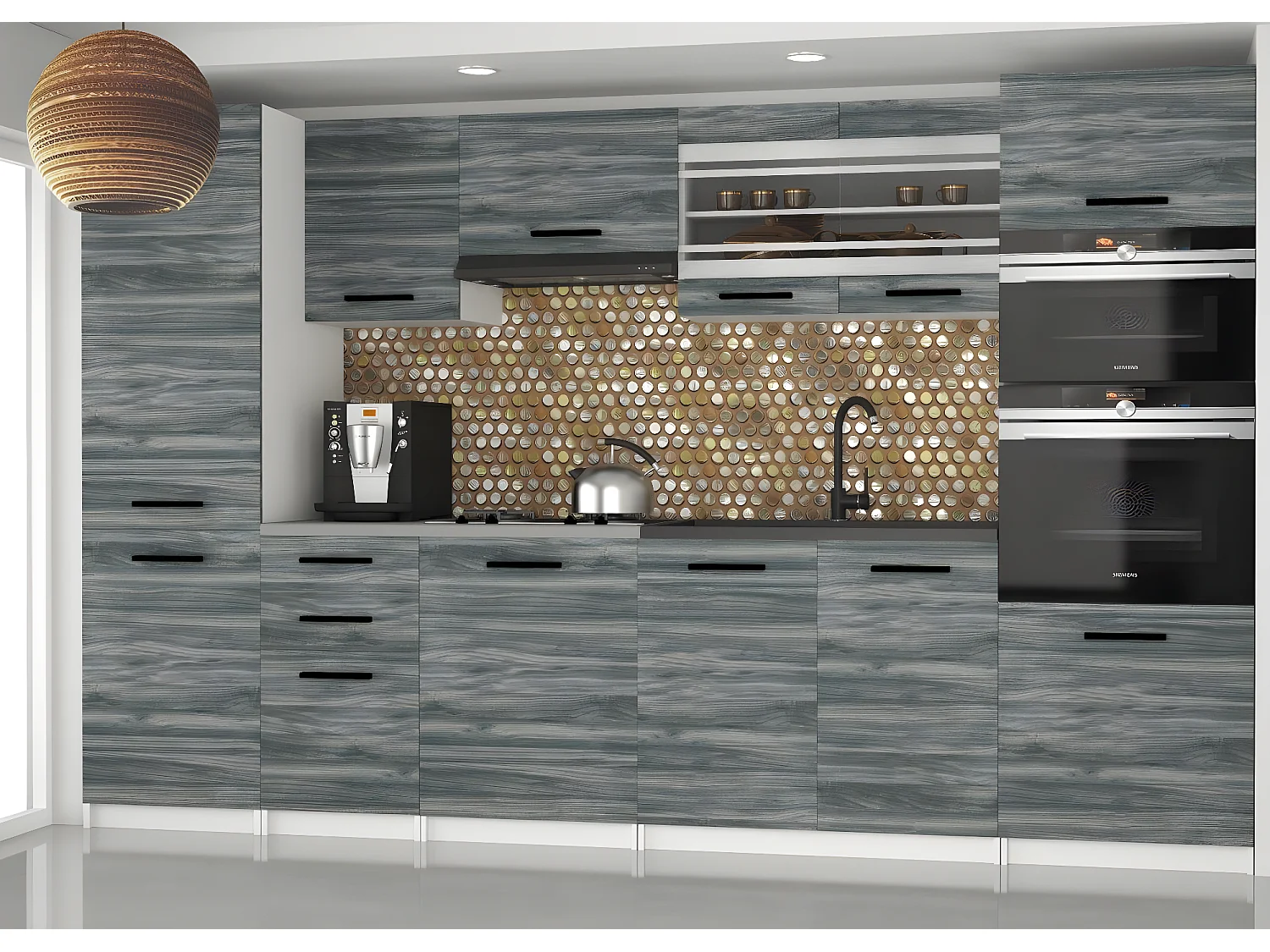 SANNER - Cuisine complète L300 cm - Cuisine droite 8 pcs - Plan de travail inclus