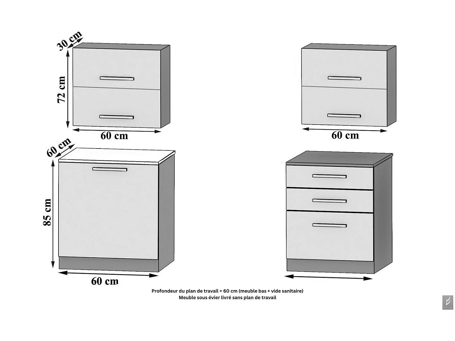 KATALINA - Cocina completa L120 cm - Cocina recta 4 piezas - Encimera incluida