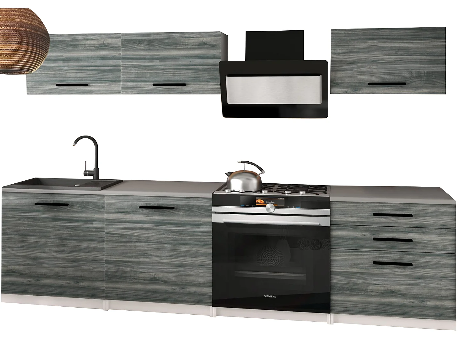 LAURENTO - Cuisine complète L180 cm - Cuisine droite 6 pcs - Plan de travail inclus