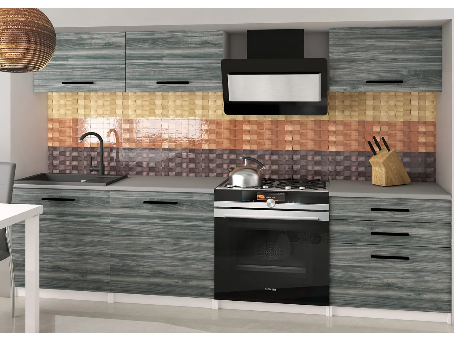 LAURENTO - Cuisine complète L180 cm - Cuisine droite 6 pcs - Plan de travail inclus