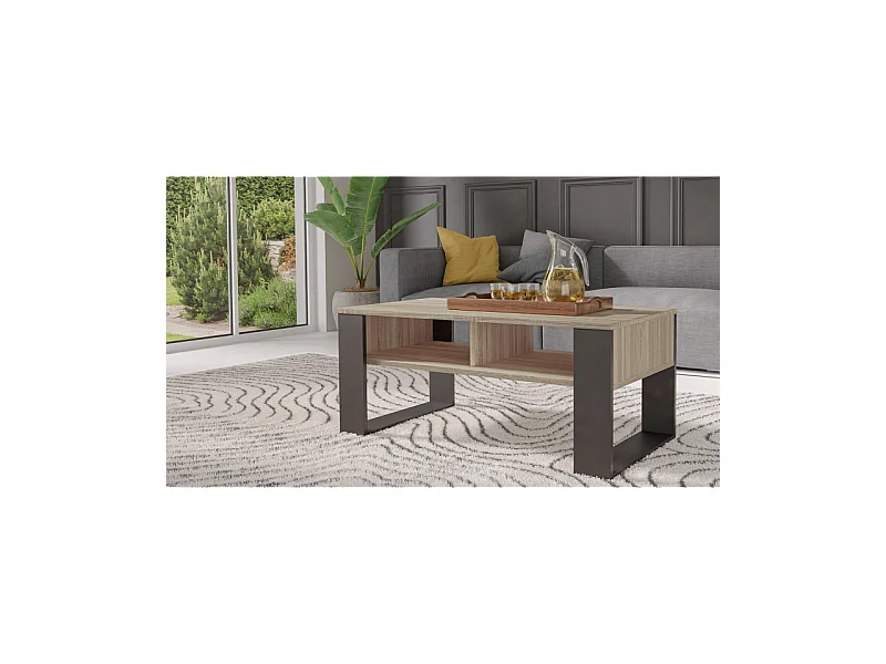 AUREA - Mesita rectangular estilo loft - Dimensiones 90x58x50 cm - Mesita con 2 estantes