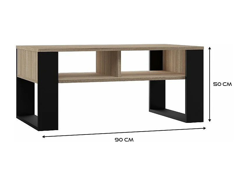 AUREA - Tavolino rettangolare in stile Loft - Dimensioni 90x58x50 cm - Tavolino con 2 ripiani
