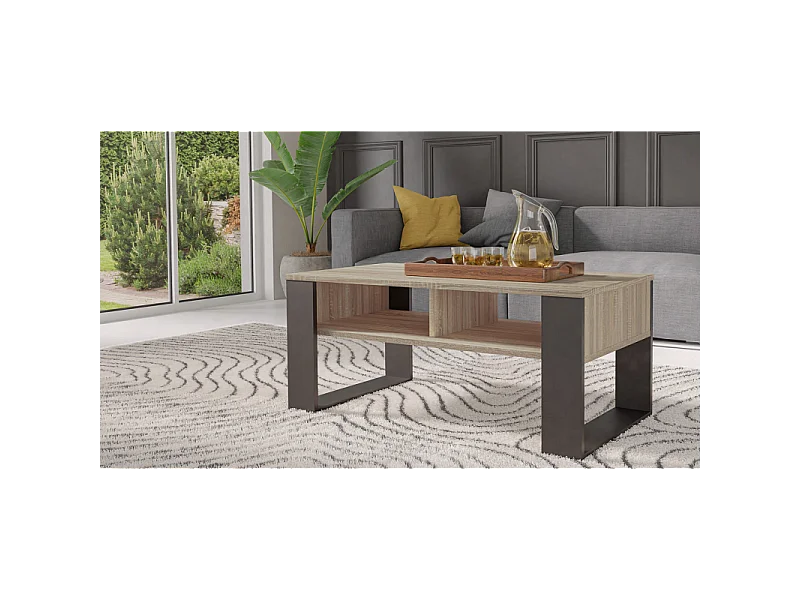 AUREA - Mesita rectangular estilo loft - Dimensiones 90x58x50 cm - Mesita con 2 estantes