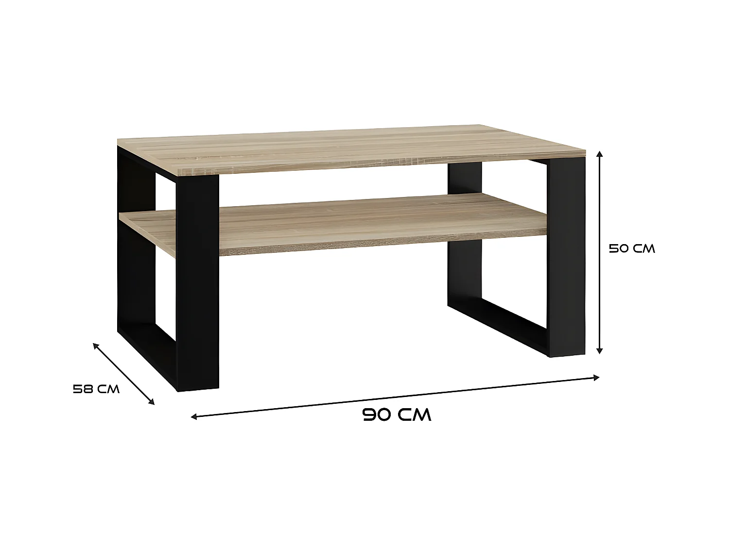 ASISA - Table basse rectangulaire style loft - Dimensions 90x58x50 cm - Table basse avec étagère