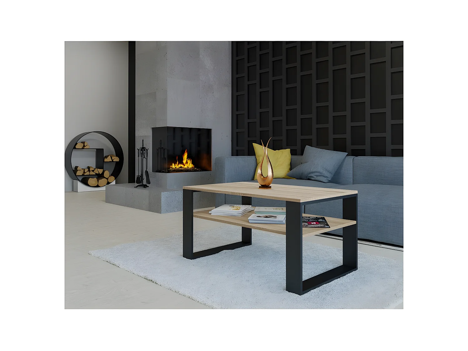 ASISA - Table basse rectangulaire style loft - Dimensions 90x58x50 cm - Table basse avec étagère