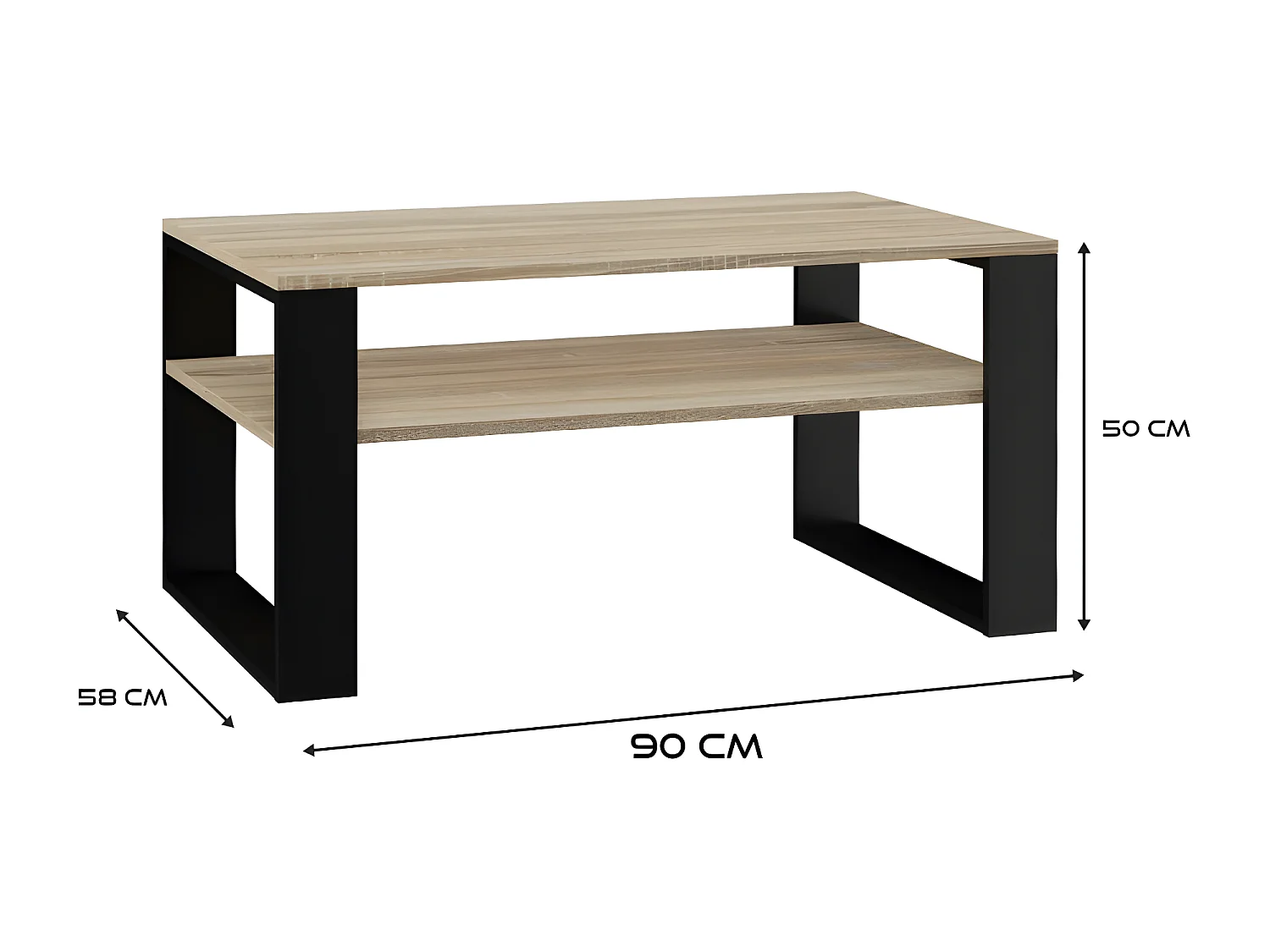 ASISA - Tavolino rettangolare in stile Loft - Dimensioni 90x58x50 cm - Tavolino con ripiano